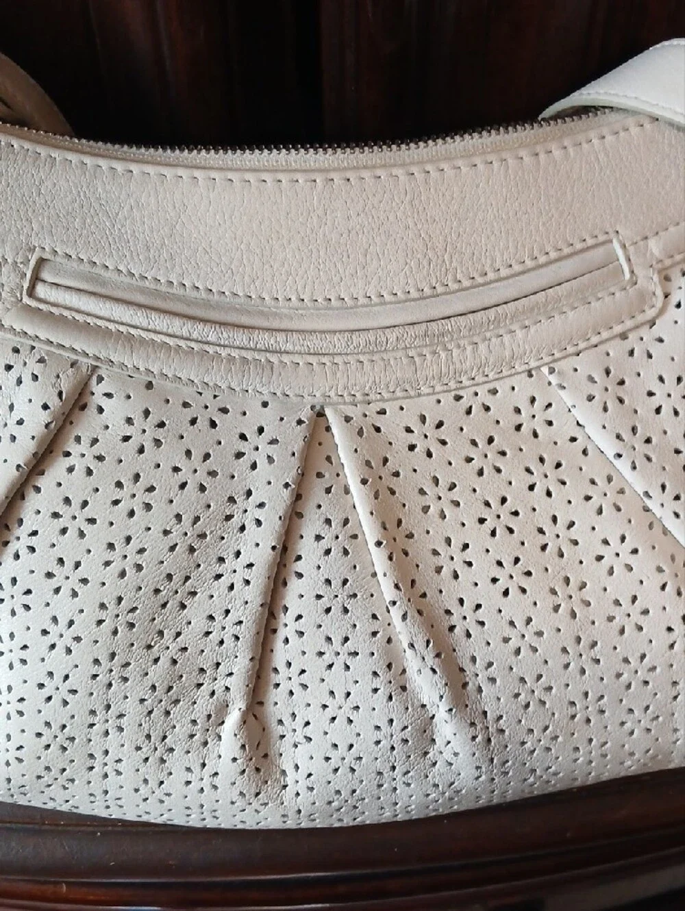 Brighton Cream Laser-Cut Hobo with Jeweled Oval Accent